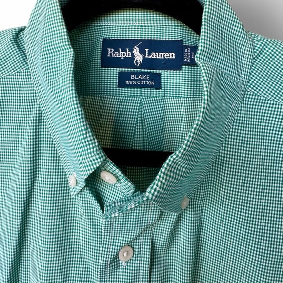 Polo Ralph Lauren Blake Green & White Short Sleeve Button Down Gingham Shirt L - Picture 4 of 6